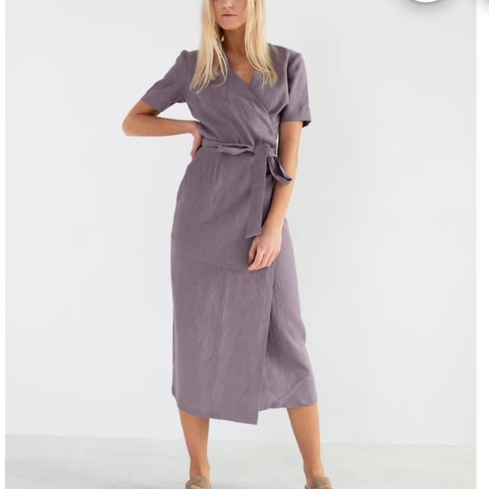 Love and Confuse Bella linen wrap dress.